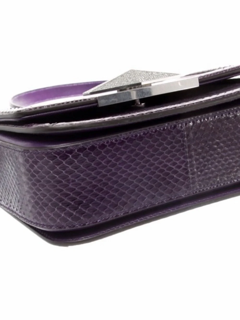 Jimmy Choo Purple Satin & Snakeskin Trim Crossbody Bag - Picture 3 of 5